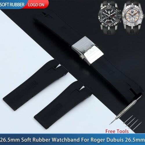 26.5MM Black Soft Nature Rubber Silicone Watchband Watch Band For Roger Dubuis Strap for EasyDiver belt 46mm dial Fodling buckle