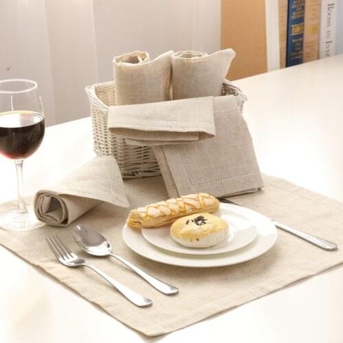 4PCS Minimalist Style Soft Hemstitched Linen Napkins Natural Table Napkins Beautiful Hemstitched Cloth Napkins 45x45cm