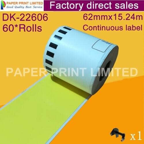 60 Refill Rolls Compatible DK-22606 Label Yellow Film Coated 62mm*15.24M Continuous Compatible for Brother Label Printer DK-2606