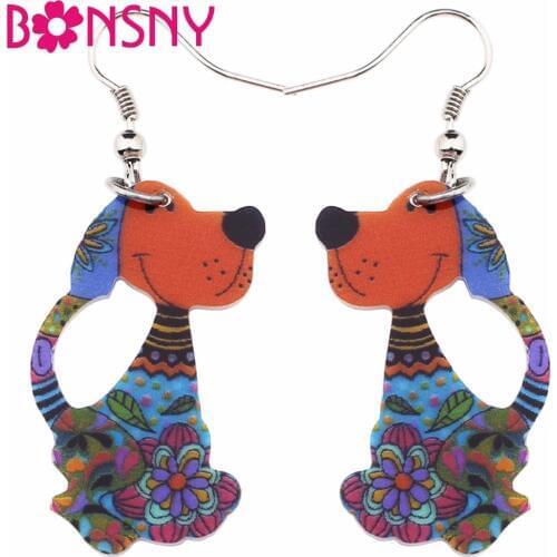 Bonsny Animal Acrylic Stud Long Dangle Drop Sweet Dog Earrings News Fashion Jewelry For Girls Women Children Anime Gift News