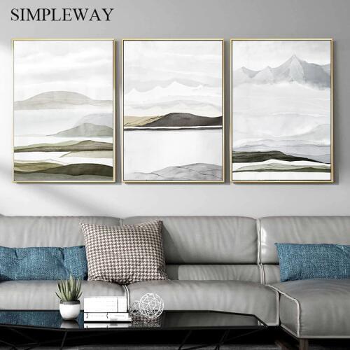 Watercolor Mountain Abstract Picture Landscape Poster Nordic Print China Traditional Wall Art Canvas Painting Modern Room Decor