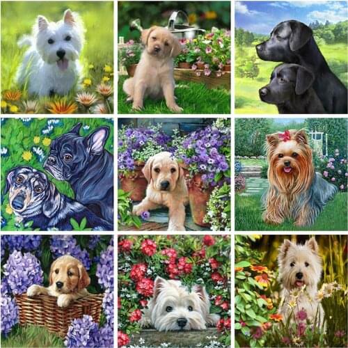HUACAN Full Square 5d Diamond Painting Dog Handicraft DIY Diamond Embroidery Animal Mosaic Garden Handicraft Home Decor