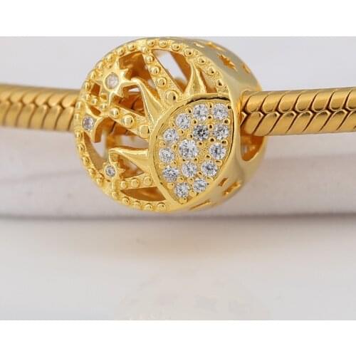 Authentic S925 DIY Jewelry Shine & Clear CZ Suns Charm Bead fit Lady Bracelets