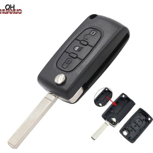 3 Buttons Remote Car Key Shell Case Fob VA2 ( Blade NO Groove) for Peugeot (NO battery holder)