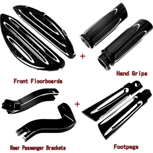 Black Shallow Cut Floorboards&Footpegs&Passenger Mounting&Hand Grips For Harley Touring