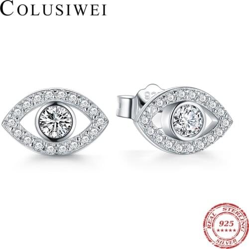 Colusiwei 2019 Luxury 925 Sterling Silver Cubic Zirconia Clear Eyes Lucky Stud Earrings For Women Fashion Cute Fine Jewelry