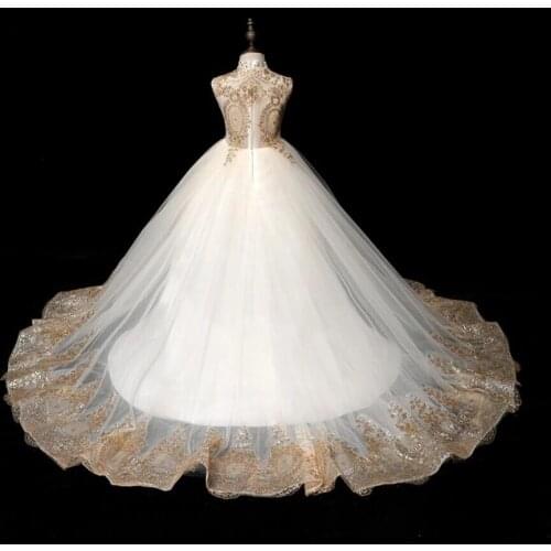 Flower Girl Tutu Long Dress Golden Sequin Lace Girls Prom Gowns Girl Party Dresses Evening Princess Wedding Girl Dresses