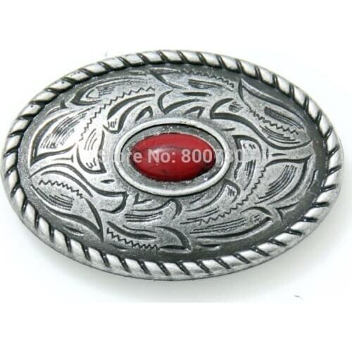 KB302) 10pc Prairie Dust Oval Concho 1-7/16" x 1" (2.5 cm) Antique-Silver w/ Red-Stone Concho