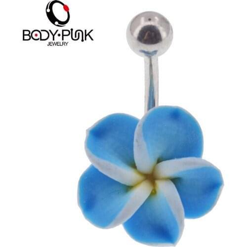BODY PUNK Blue Flowers Soft Clay Belly Button Ring Body Piercings Jewelry NR 004 Trendy Body Punk