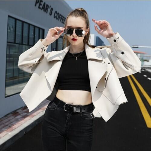 Women Genuine Leather jacket Plus Size Fashion Spring Sheepskin Leather Coat Lady Short Leather Jacket Autumn