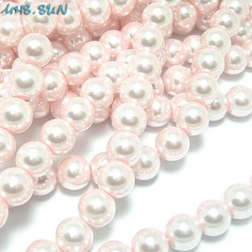 MHS.SUN 3mm-16mm Loose Pale Pink Pearl Spacer Beads For Diy Jewelry Round Glass Imitation Pearl Bead Clothing&Garment Decoration