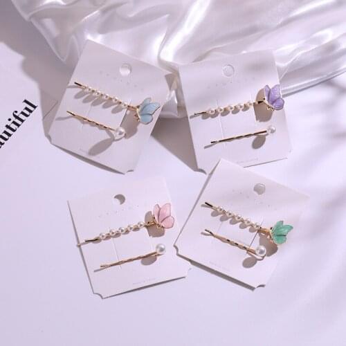 Fashion Cute Butterfly Hair Pins Kawaii Side Clip Set Sweet Pearl Hair Barrettes For Women Girls Korea Hair Accessories Jewelry