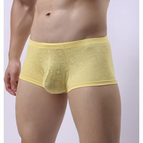 Men Sexy Underwear U Convex Pouch Lace Shiny Transparent Boxer See Through Breathable Men Underwear Gay Wear Low Rise