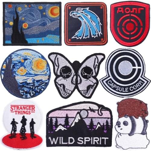 Wild Spirit Embroidery Iron Ons Starry Night Cloth Patches Target Stripes Badges for Coats Pants Hole Darns Stranger Cute Patch