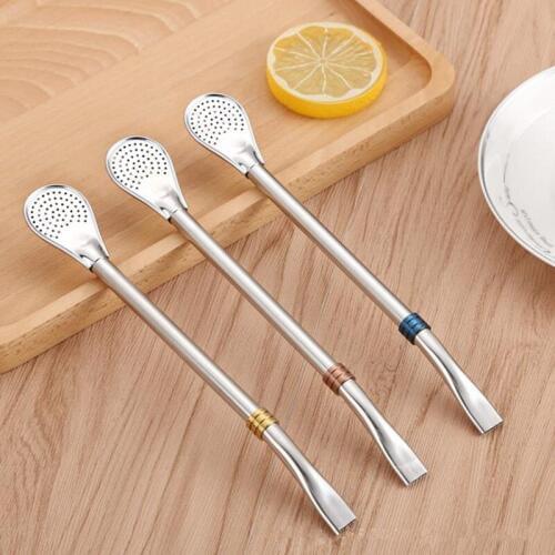 Stainless Steel Drinking Tea Straw Filter Spoon Coffee Tea Mixer 2 in 1 sucker Straws F20173774