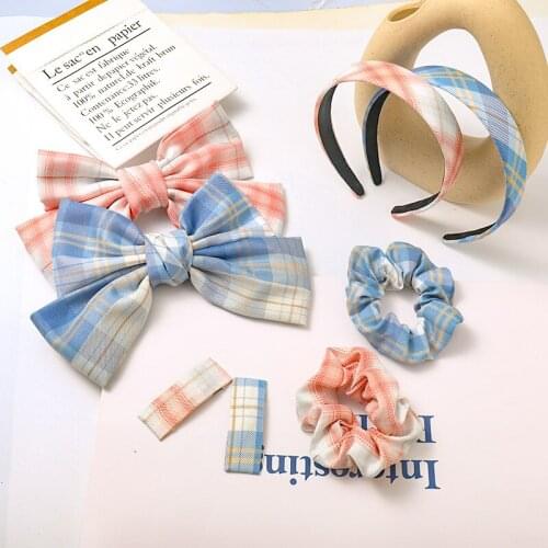 New European and American big grid childrens big bow hairpin hairpin hair accessories set headband hairpin B43