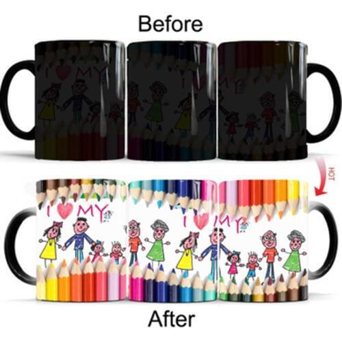 New 350mL i love my family Mug Color Change Ceramic Coffee Mug and Cup Heat Reveal Magic Mugs Color Change Best Gift for Friends