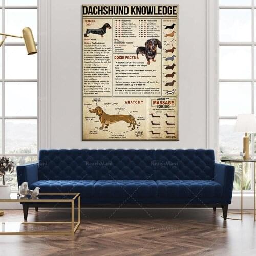 Dachshund Knowledge Poster Dog Lovers Living Home Decoration Wall Art Poster