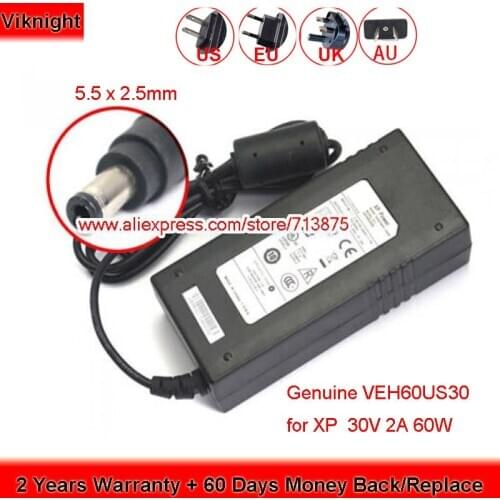 Genuine VEH60US30 Ac Adapter for XP Power Supply 30V 2A 60W With Plug Size 5.5 x 2.5mm