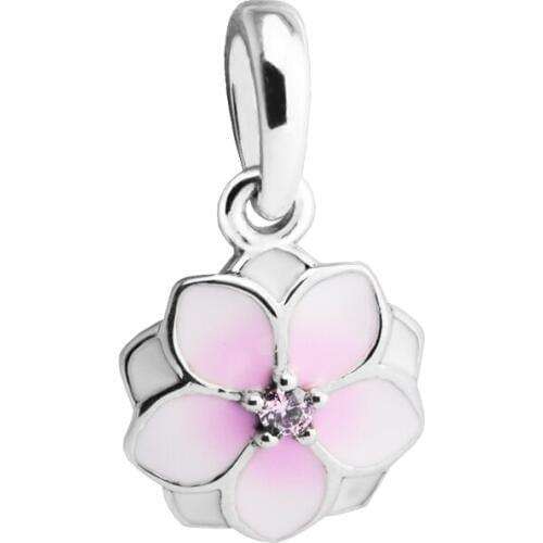 QANDOCCI Authentic 925 Sterling Silver Magnolia Bloom Charm Bangle Fit Original Bracelet Diy Jewelry Spring Collection