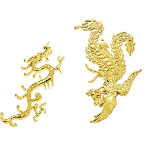2pcs Wholesale Gold Color Chinese Dragon Phoenix Charms Zinc Alloy Metal Big Pendant For DIY Handmade Jewelry Accessories Making