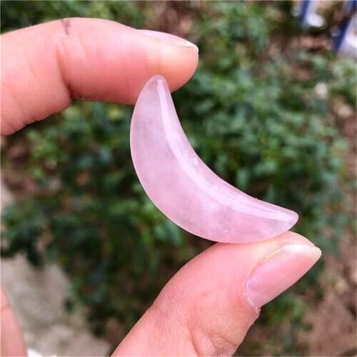 Natural crystal pink rose quartz carved moon folk crafts