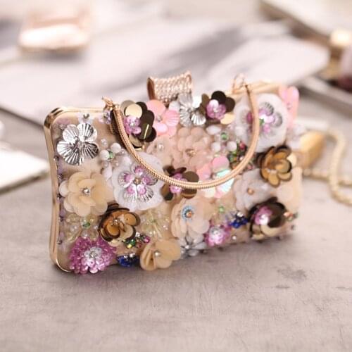 2021 Luxury Womens Evening Clutches Hand Bag Bridal Wedding Party Clutch Purse Floral Sequin Flower Handbag Shoulder Bag