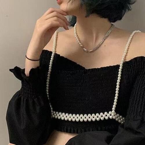 Net Red Sling Vest Outside Imitation Pearl Womens Waist Chain Design Trend Ins Elastic Decoration Skirt Suspender Belt Waist