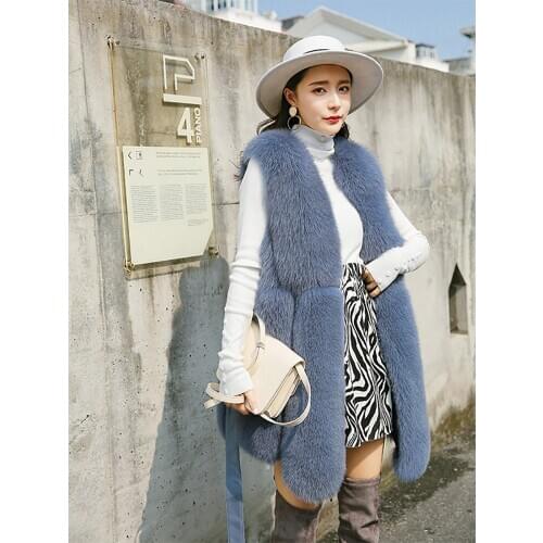 JANEFUR Fox Fur Surcoat Autumn Winter Women Fashion Casual Warm Slim Sleeveless Faux Fox Fur Vest Winter Women