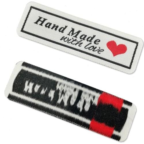 Iron On Hand Made with Love Labels for Clothing Sewing Adhesive Label for Clothes Handmade Thermo-Adhesive Tags for Gift Tag