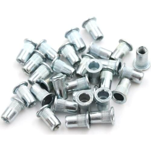 30pcs M5 Thread Rivet Nut Insert Nutsert Knurled Nuts Cap Rivnut Threaded Flat Head Rivet Insert Nutsert 304 Stainless Steel