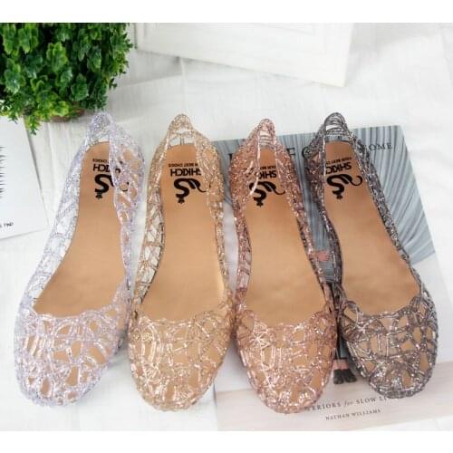 New Summer Hole Shoes Hollow Womens Flat Sandals Non-slip Comfortable Lightweight Crystal Jelly Beach Shoes
