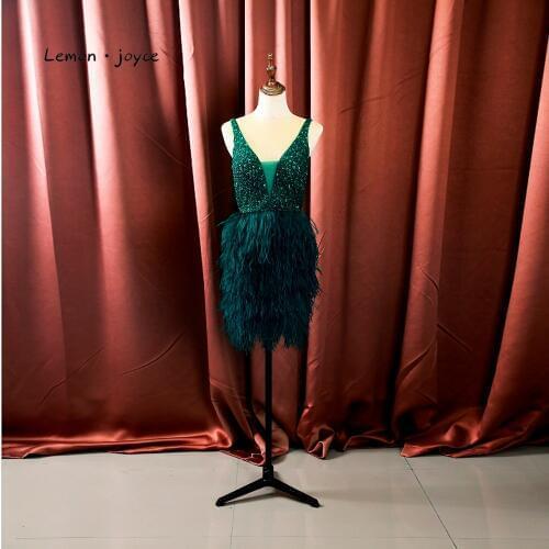 Lemon joyce 2020 New Style Green Cocktail Dresses Sexy V-neck Backless Beading Luxury Mini Party Gowns robe de soiree