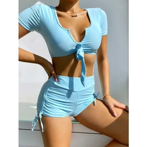 ZTVitality Sexy Bikinis Solid Short Sleeve Bikini 2021 New Arrival Padded Bra High Waist Swimsuit Tie Dye Swimwear Women Biquini