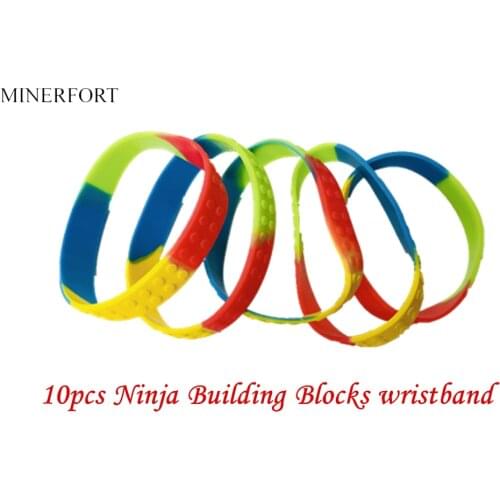 10pcs Ninja Building Blocks wristband Party Theme Birthday Party Bracelets Set, Boys Kids Game Home Deco Supplies 10PCS
