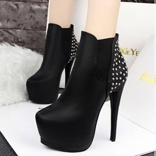 14CM heels thin heeled round-headed single Martin boots womens British spring and autumn new short womens shoes plus velvet