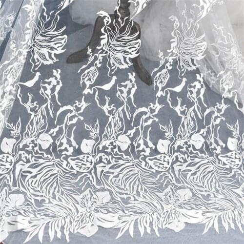Ivory White Embroidery Fabric Cloth Material Evening Dress DIY Sewing Accessories Lace Fabric