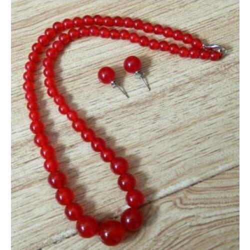 Free shipping 6-14mm Natural Green Jade Round Gemstone Beads Necklace Earring Set