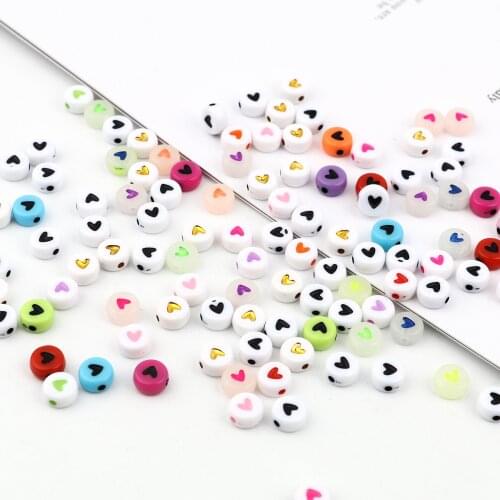 DoreenBeads Retail Acrylic Beads Flat Round White & Golden Heart Pattern Jewelry About 7mm Dia., Hole: Approx 1.4mm, 500 PCs
