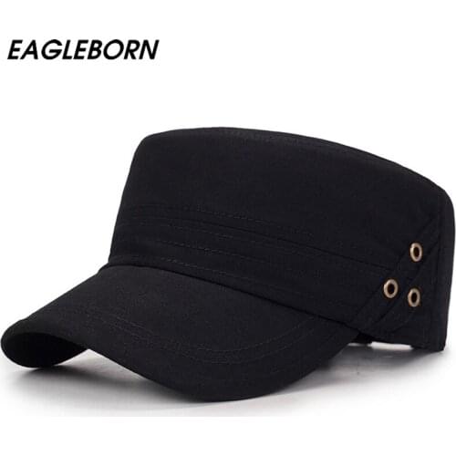 EAGLEBORN New Men Military Cap Black Green Women Hat Solid Retro Casual Military Hat 100% Cotton Sailor Navy Captain Hat for Men
