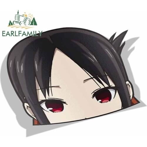 EARLFAMILY Cartoon Car Sticker for Kaguya Sama Love Is War Peeker Big Head Anime Vinyl Window Trunk Stickers JDM Car Styling