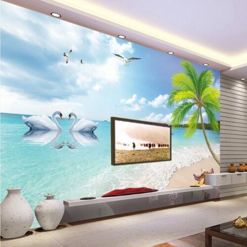 Photo wallpaper high definition wallpaper Palm Beach romantic Swan Lake TV background living room mural wallpaper