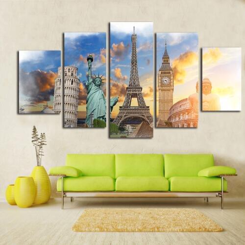 Urban construction Canvas Paintings 5 Pieces Canvas Art 5 Panel Wall Decor Living Room Modern Picture Cuadros Decoracion