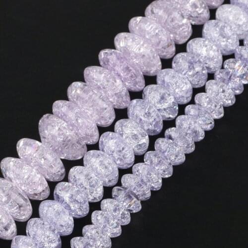 6/8/10mm Snow Cracked Crystal Glass Beads Rondelle Purper Loose Quartz Crystal Beads for Jewelry Making DIY Bracelet 15inch