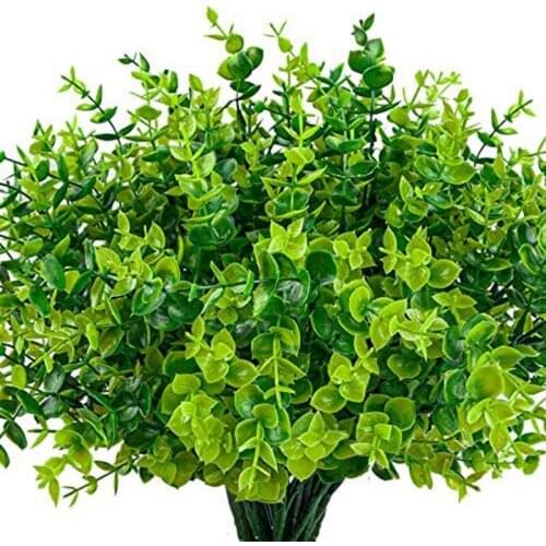 24 Pack Artificial Greenery Outdoor Plants Plastic Boxwood Shrubs Stems for Home Farmhouse Garden Office Wedding
