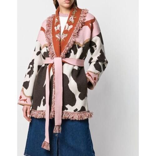 Jastie Retro Nation Embroidered Tassel Sweater Coat 2020 Autumn Winter Sweater Cardigan Thick Loose Knitwear Outerwear Overcoat