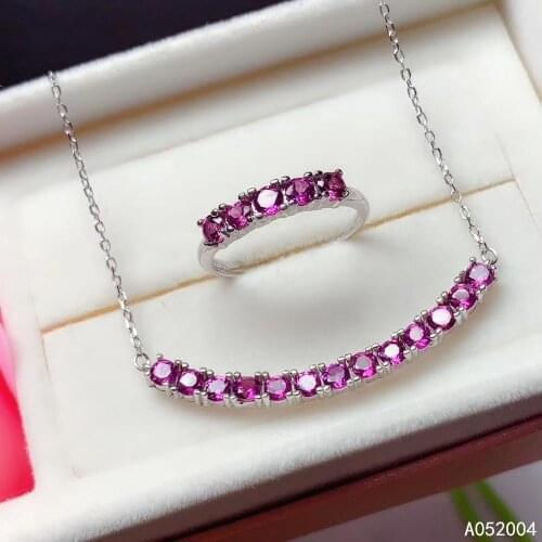 KJJEAXCMY Fine Jewelry 925 Sterling Silver Inlaid Natural Gemstone Garnet Female Ring Pendant Set Popular Support Detection