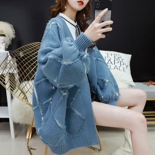 Red Knitted Sweater Women Student Tops Autumn Korean Fashion Plus size Loose Frayed Long sleeve Knitting Cardigan Ladies Jumper