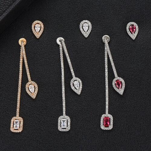 LARRAURI Exclusive Clear Shiny CZ Asymmetrical Drop Earrings for Women Bride Wedding Party Show Earring Jewelry Romantic Gift