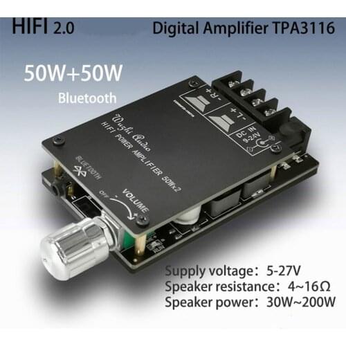 Mini Bluetooth 5.0 Wireless Audio Digital Power Amplifier Stereo Circuit Board Speaker DIY 50W*2 Bluetooth Amp Amplificador